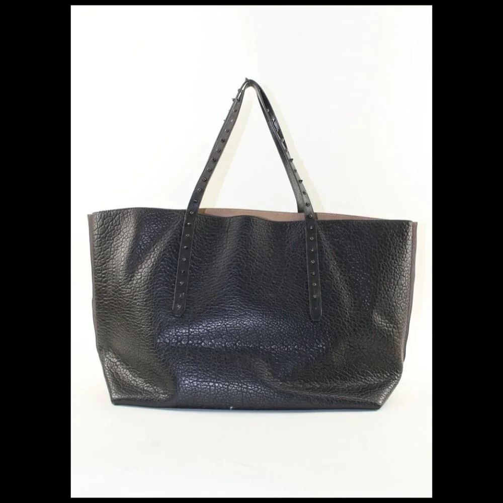 JIMMY CHOO Black Leather Studded Tote Spike Grommet Rivet 4JC1220K